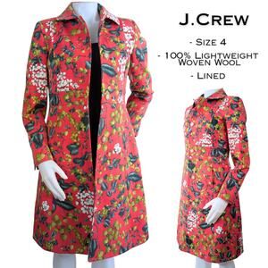 J. Crew Womens VTG Floral Wool Corduroy Trench Coat 4 Red Berry Botanical RARE